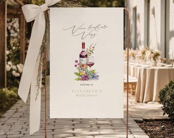 Vino Before Vows Bridal Shower Welcome Sign: Wine Themed (Editable Template), Red Wine, Classy, Elegant, Floral