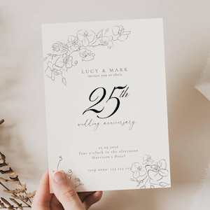 25th Wedding Anniversary Invitation, 25th Silver Wedding Anniversary Invitation, Modern Minimalist Wedding Anniversary Invitation, AN02
