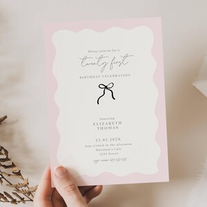 Pink 21st Birthday Invite, 21st Birthday Invitation, Modern 21st Birthday Invite Girl, Black Bow 21st Birthday, Twenty First Birthday, BOW2