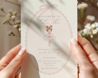Tutu Cute 2nd Birthday Invitation, Tutu Cute Birthday Invitation, Ballerina Invite, Ballet Birthday Invitation, Pink Tutu Birthday