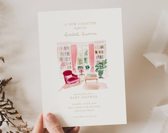 A New Chapter Baby Shower Invitation: Next Chapter Baby, Storybook, Book, Pink (Editable Template)
