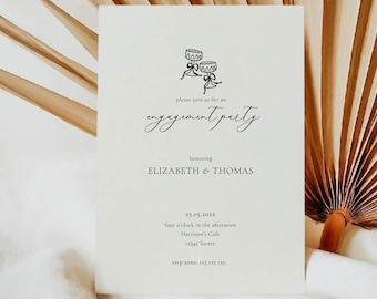Champagne Engagement Party Invitation: Handrawn (Editable Template), Couples Shower, Wedding Shower, We Are Engaged, Let's Toast