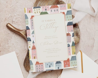 It Takes a Village Baby Shower Invitation: Christmas, Winter Wonderland (Editable Template)