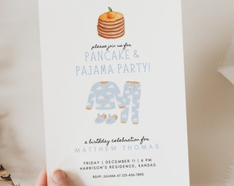 Pfannkuchen und Pyjamas Geburtstagseinladung, Pfannkuchen und Pyjamas, Einladungsvorlage, Pfannkuchen und Pjs, Brunch einladen, Sleepver einladen, PP01
