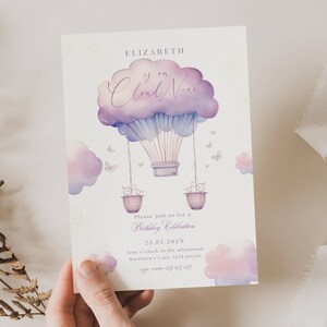 Cloud 9 Birthday Invitation, Cloud Nine Birthday Party, On Cloud Nine Birthday Invitation, Girls 9Th Birthday Invitation Cloud 9 Party, C901