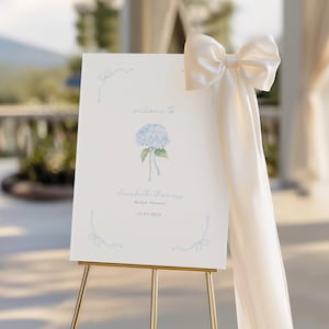 Bridal Shower Welcome Poster Blue Hydrangeas, Blue Hydrangea Bridal Shower Welcome Sign, Light Blue Hydrangea Flower Bridal Shower Sign SB01