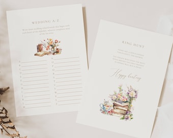 A New Chapter Bridal Shower Games: Next Chapter, Book Theme, Floral (Editable Template)