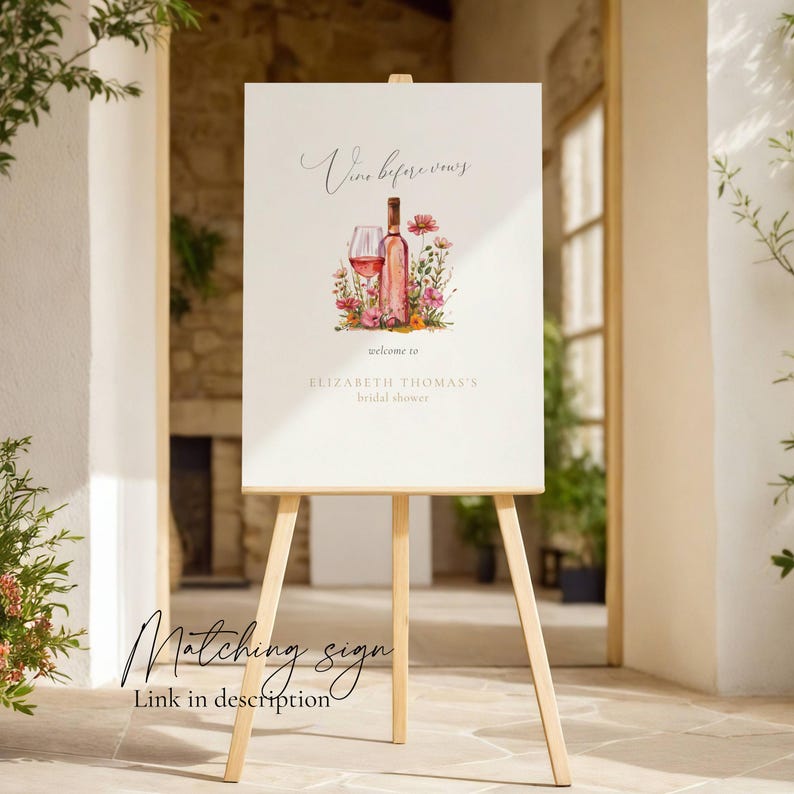 Vino Before Vows Bridal Shower Invitation: Wine Theme (Editable Template), Floral Vino Before Vows Bridal Shower Invitation Template