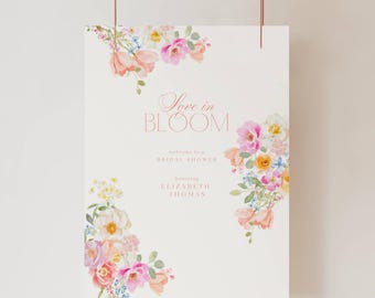 Colorful Floral Bridal Shower Welcome Sign, Love in Bloom Bright Florals Invitation, Pink Orange Bridal Shower Sign, Bright Florals FW01