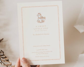 Rocking Horse Baby Shower Invitation: Gender Neutral Rocking Horse (Editable Template), Watercolor, Handrawn, Whimsical, Classic