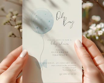 Oh Boy Baby Shower Invitation, Oh Boy Balloon Baby Shower Invite, Blue Balloon Baby Shower Invitation, Babyshower It's a Boy Invitation, BAL