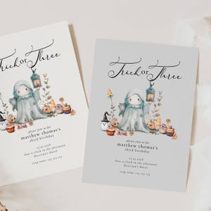 Trick or Three Birthday Invitation, Halloween Third Birthday Invitation, 3rd Birthday Boy Halloween Invitation, Birthday Halloween Boy XMB
