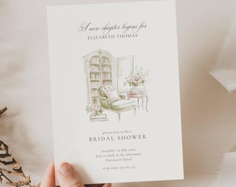 A New Chapter Baby Shower Invitation, Baby Shower Invite A New Chapter Begins, Storybook Baby Shower Invitation Sage Green, Book Baby