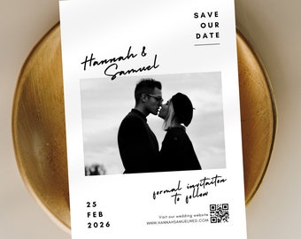 Save the Date Photo and QR Code, Photo QR Code, Modern Save the Date Template, Photo Save the Date Invite, Minimalist Wedding Date, SD01