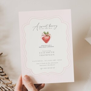 Strawberry Baby Shower Invitation, A Sweet Berry Is On The Way Baby Shower Invitation, Pink Strawberry Baby Shower Invitation, Coquette FR01