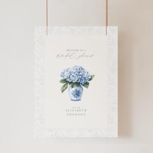 Bridal Shower Welcome Poster Blue Hydrangeas, Blue Hydrangea Bridal Shower Welcome Sign, Light Blue Hydrangea Flower Bridal Shower Sign SB01
