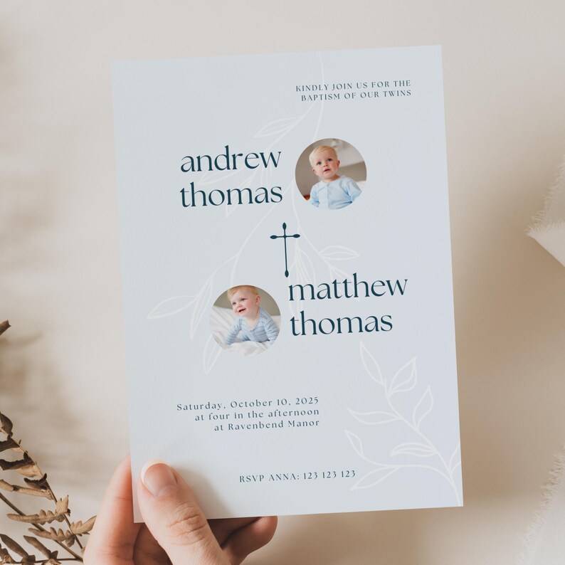 Catholic Baptism Invitation Girl, Twin Girl Baptism Invitations