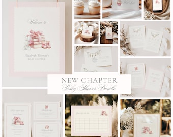 A New Chapter Baby Shower Invite Girl: Storybook Pink (Editable Template), Next Chapter Baby Girl Pink, Bundle