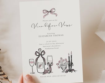 Vino Before Vows Bridal Shower Invite, Handrawn Whimsical Vino Before Vows Bridal Shower, Wine Theme Bridal Shower Whimsical Handrawn, BB01