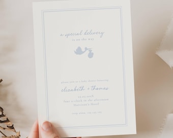 Stork Blue Baby Shower Invitation, Special Delivery Stork Baby Shower Invitation, Stork Baby Boy Invitation, Special Delivery Stork Blue STK
