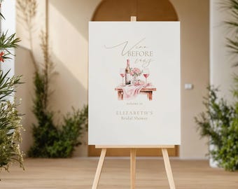 Vino Before Vows Bridal Shower Welcome Sign: Wine Themed (Editable Template), Red Wine, Classy, Elegant