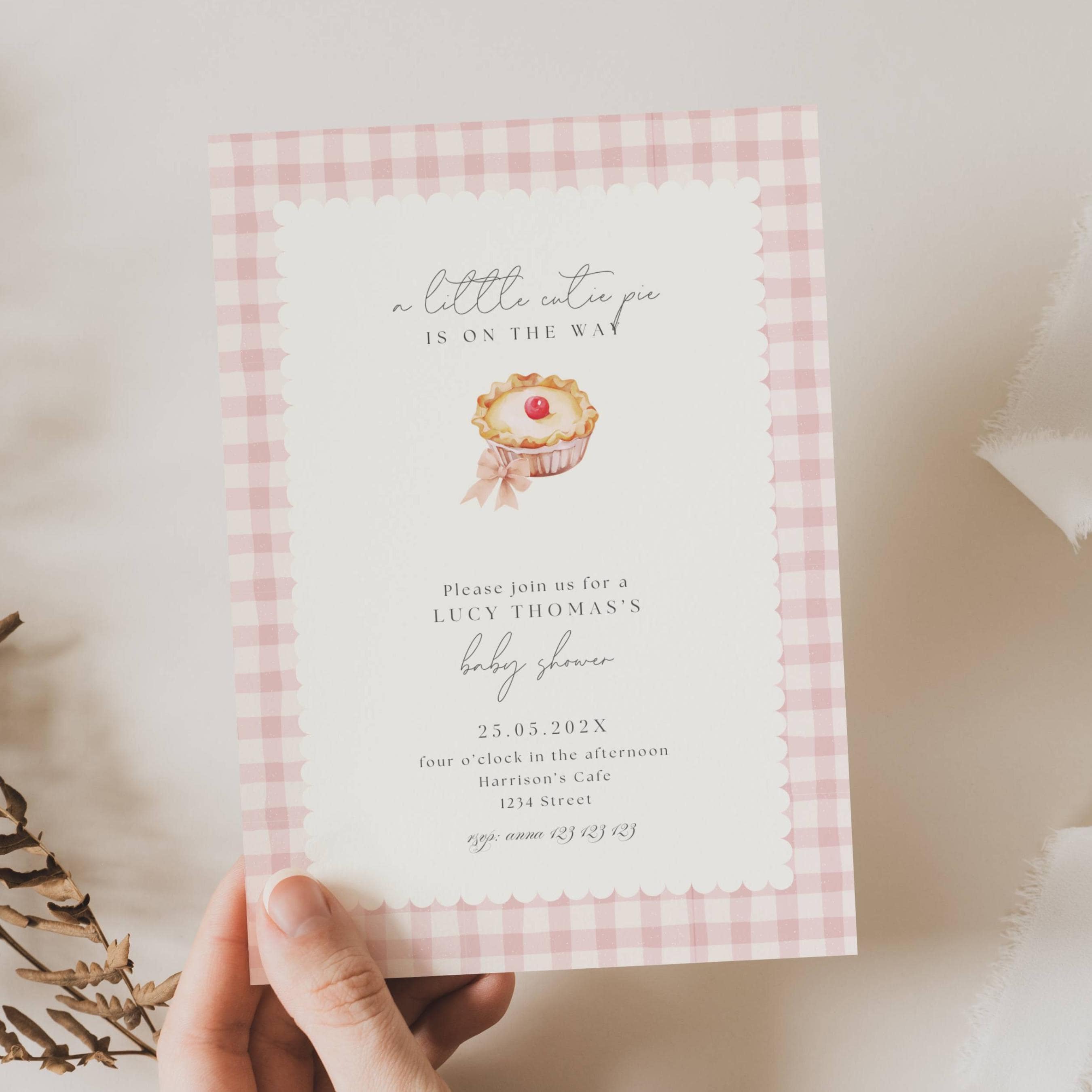 Cutie Pie pastel babyshower, een beetje Cutie Pie is onderweg babyshower, Sweet As Pie, Little Cutie Pie babyshower uitnodiging, CP01