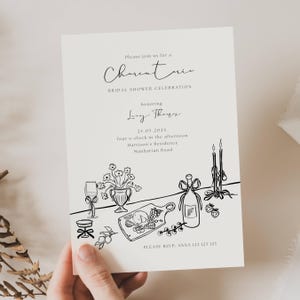 Wine And Cheese Bridal Shower Invite, Bridal Shower Invites Charcuterie, Charcuterie Board Party Invite, Whimsical Handrawn Charcuterie CT01