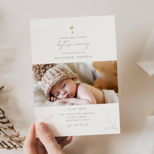 Baptism Invitation Boy with Picture, Baptism Photo Invitation, Modern Baptism Invite, Minimalist Baptism Invite, Christening Invite, BP01