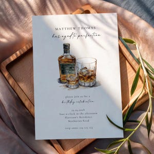 Aged To Perfection Birthday Invitation, Whiskey Theme Birthday Invitation, Men Bourbon Liquor Party, 40th 50th 60th Whiskey Birthday Invite