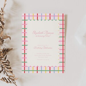 First Birthday Invite Primary Colors: Colorful Birthday Girl, Stripes (Editable Template)