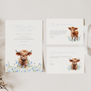 Invito per baby shower con mucca delle Highlands, invito per baby shower con mucca delle Highlands Boho, oh santo cielo, stiamo per avere un maschietto, baby shower con mucca, CP01