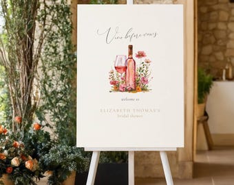 Vino Before Vows Bridal Shower Welcome Sign: Wine Theme (Editable Template), Floral