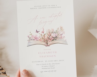A New Chapter Bridal Shower Invitation, Book Theme Bridal Shower Invitation, Storybook Bridal Shower Invitation, Pink New Chapter Bride TP01