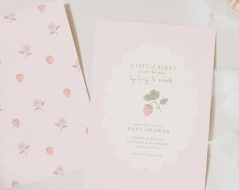 Invito per baby shower a tema fragole: Dolce bebè, civettuolo, rosa (modello modificabile)