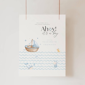 Ahoy Its A Boy Baby Shower Welcome Sign, Ahoy Its A Boy Baby Shower Invites, Nautical Baby Shower Invitation, Sailbot Baby Shower, AH11