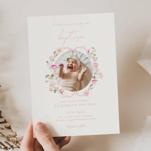 Pink Wildflower Baptism Invitation With Photo, Pink Floral Baptism Invite, Baptism Girl with Photo, Wildflower Pink Baptism Girl Invite BP01