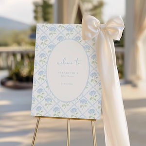 Blue Hydrangea Baby Shower Welcome Sign, Blue Baby in Bloom Invitation Sign, Blue Florals Baby Shower Welcome Sign, Blue Hydrangea Sign FB02