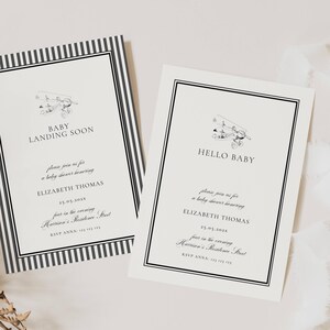 Landing Soon Baby Shower Invitation, Minimalist Airplane Baby Shower Invite, Classic Airplane Baby Shower, Vintage Airplane Baby Shower AH11