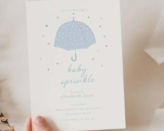 Baby Sprinkle Shower Invitation Boy, Blue Umbrella Baby Sprinkle Invite Boy, Blue Baby Shower Invite Boy, Minimalist Baby Shower Invite, MNB