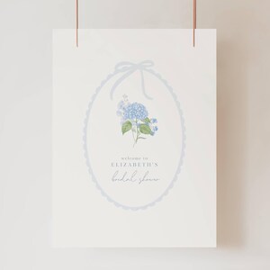 Bridal Shower Welcome Poster Blue Hydrangeas, Blue Hydrangea Bridal Shower Welcome Sign, Light Blue Hydrangea Flower Bridal Shower Sign SB01
