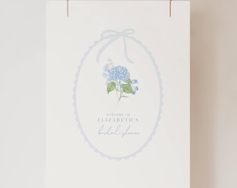 Bridal Shower Welcome Poster Blue Hydrangeas, Blue Hydrangea Bridal Shower Welcome Sign, Light Blue Hydrangea Flower Bridal Shower Sign SB01