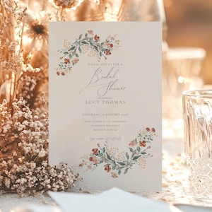 Fall Floral Bridal Shower Invitation, Boho Wildflower Bridal Shower, Autumn Bridal Shower Invitation, Fall In Love Autumn Bridal Shower FW01