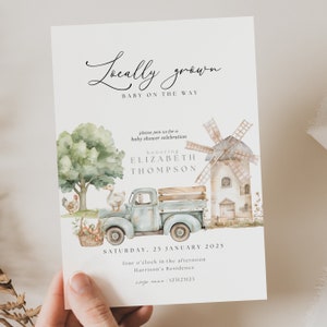 Locally Grown Baby Shower Invitation Template, Farmers Market Baby Shower Invite, Organic Baby Couple Shower Canva Template Country Baby, LG
