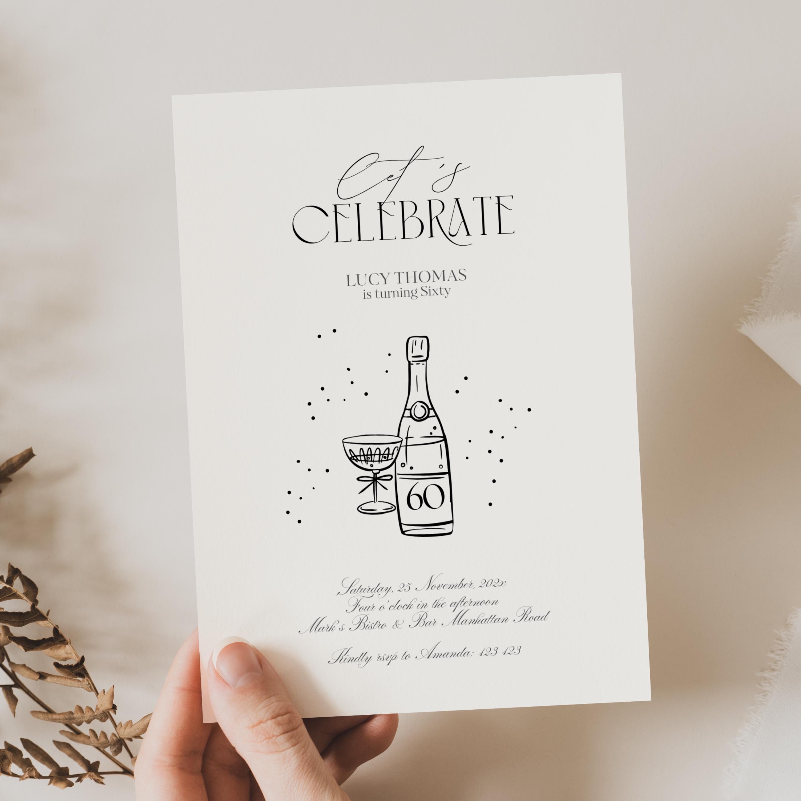 Let's Celebrate Birthday Invitation Template, Surprise Birthday Party Invite, Minimal Birthday Invite, Any Age Simple Birthday Invite AB01