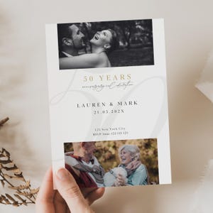 50th Anniversary Invitation With Photo, 50th Golden Anniversary Invitation, Minimalist Wedding Anniversary Invitation with Picture, AN01