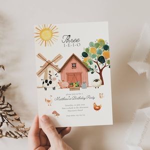 Three I E I O Birthday Invitation: Farm Birthday, 3rd, Barnyard, Party Animals, Ranch (Editable Template)
