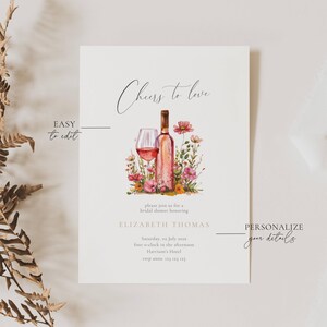 Vino Before Vows Bridal Shower Invitation: Wine Theme (Editable Template), Floral Vino Before Vows Bridal Shower Invitation Template