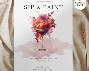 Paint and Sip Party Invitation, Sip and Paint Invitation, Paint and Pour Invitations, Adult Painting Party Invite, Sip And Paint Event, SP01