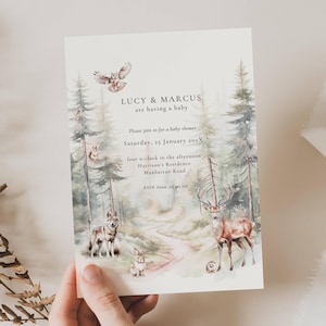 Wald-Babyparty-Einladung, Wald Waldtiere Baby-Dusche einladen, Waldtiere, Waldtiere, Wald- Bergwald