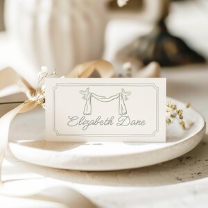 Green Handrawn Doves Baptism Placecards: Handwritten (Editable Template), Sage Green, Christening Boy